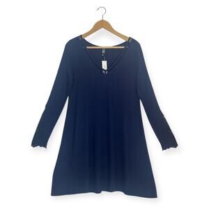 ALYA Francesca's NWT Ribbed Long Sleeve Lace Trim Dress Size S Navy Blue Cozy